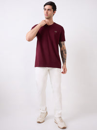 Men T-Shirt Solid Red Slim Fit