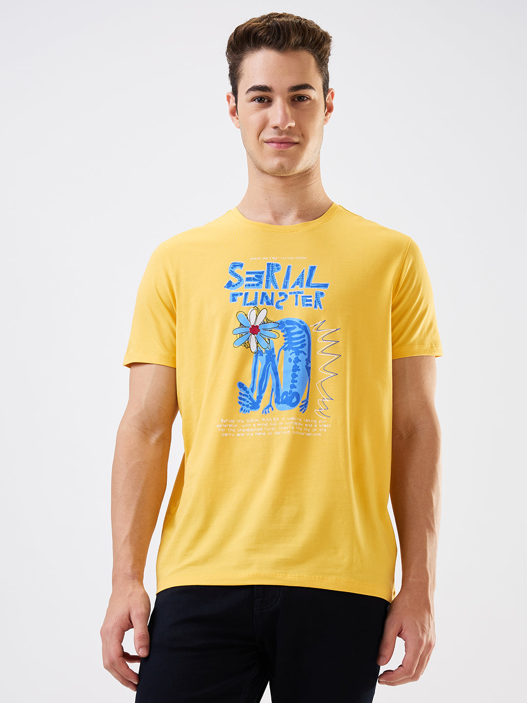 Spykar Yellow Slim Fit Solid Half Sleeve T-Shirt For Men