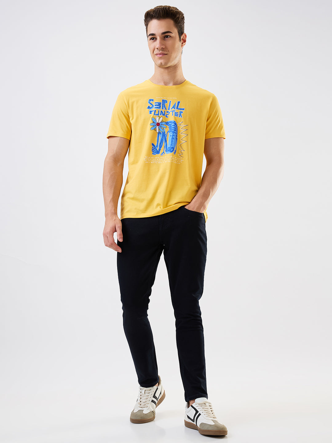 Spykar Yellow Slim Fit Solid Half Sleeve T-Shirt For Men