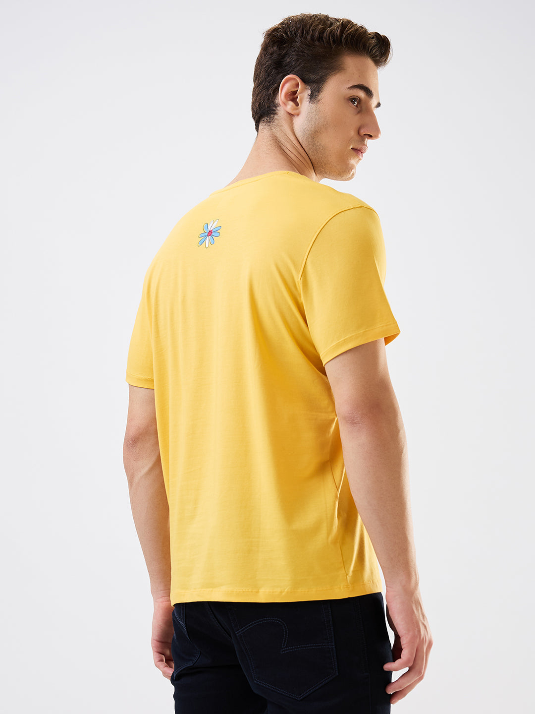 Spykar Yellow Slim Fit Solid Half Sleeve T-Shirt For Men