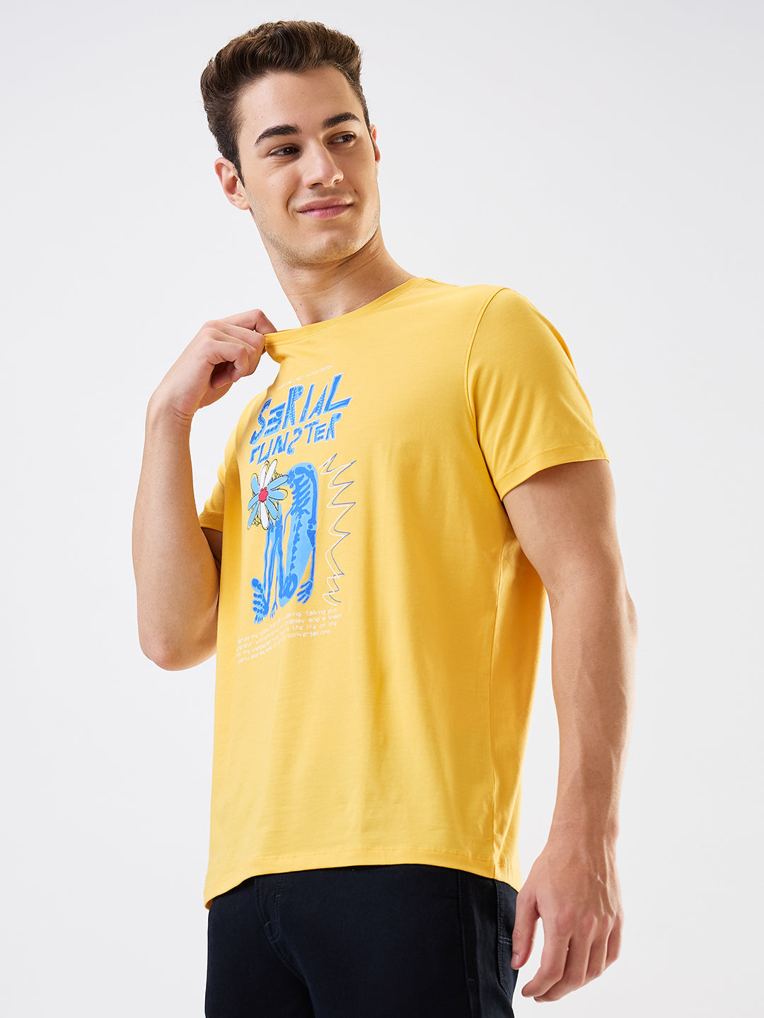 Spykar Yellow Slim Fit Solid Half Sleeve T-Shirt For Men