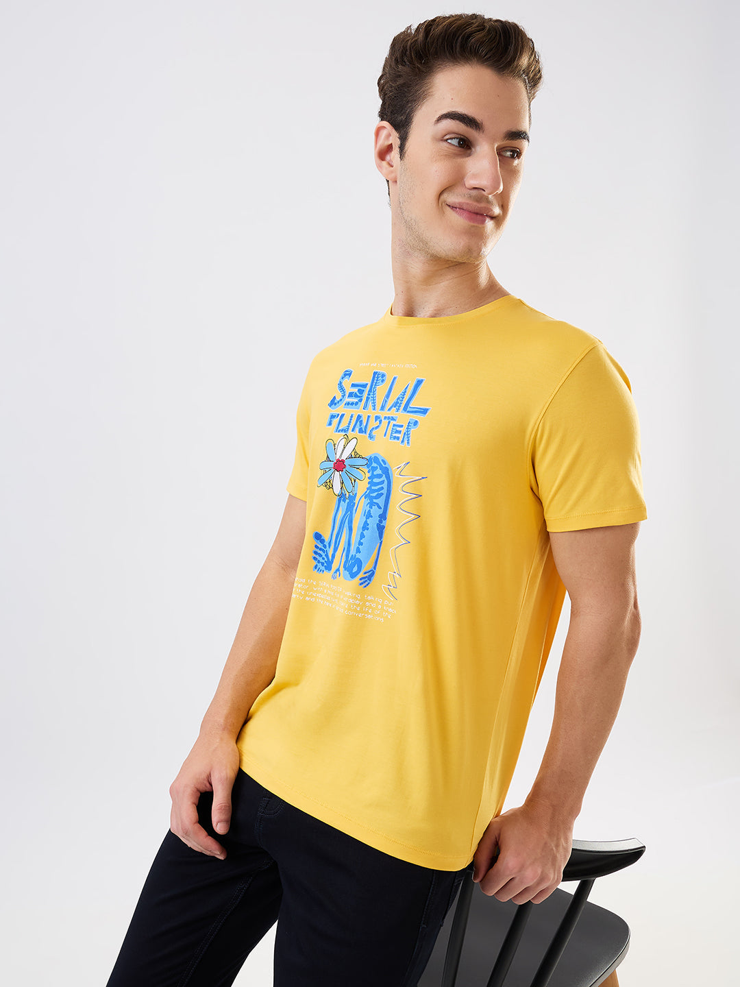 Spykar Yellow Slim Fit Solid Half Sleeve T-Shirt For Men