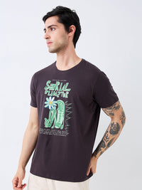 Men T-Shirt Grey Solid Slim Fit