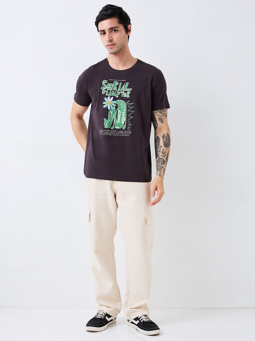 Men T-Shirt Grey Solid Slim Fit