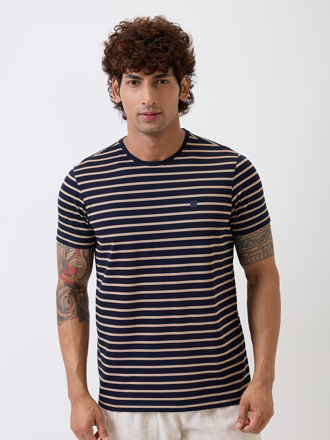 Spykar Blue Slim Fit Casual T-Shirt For Men