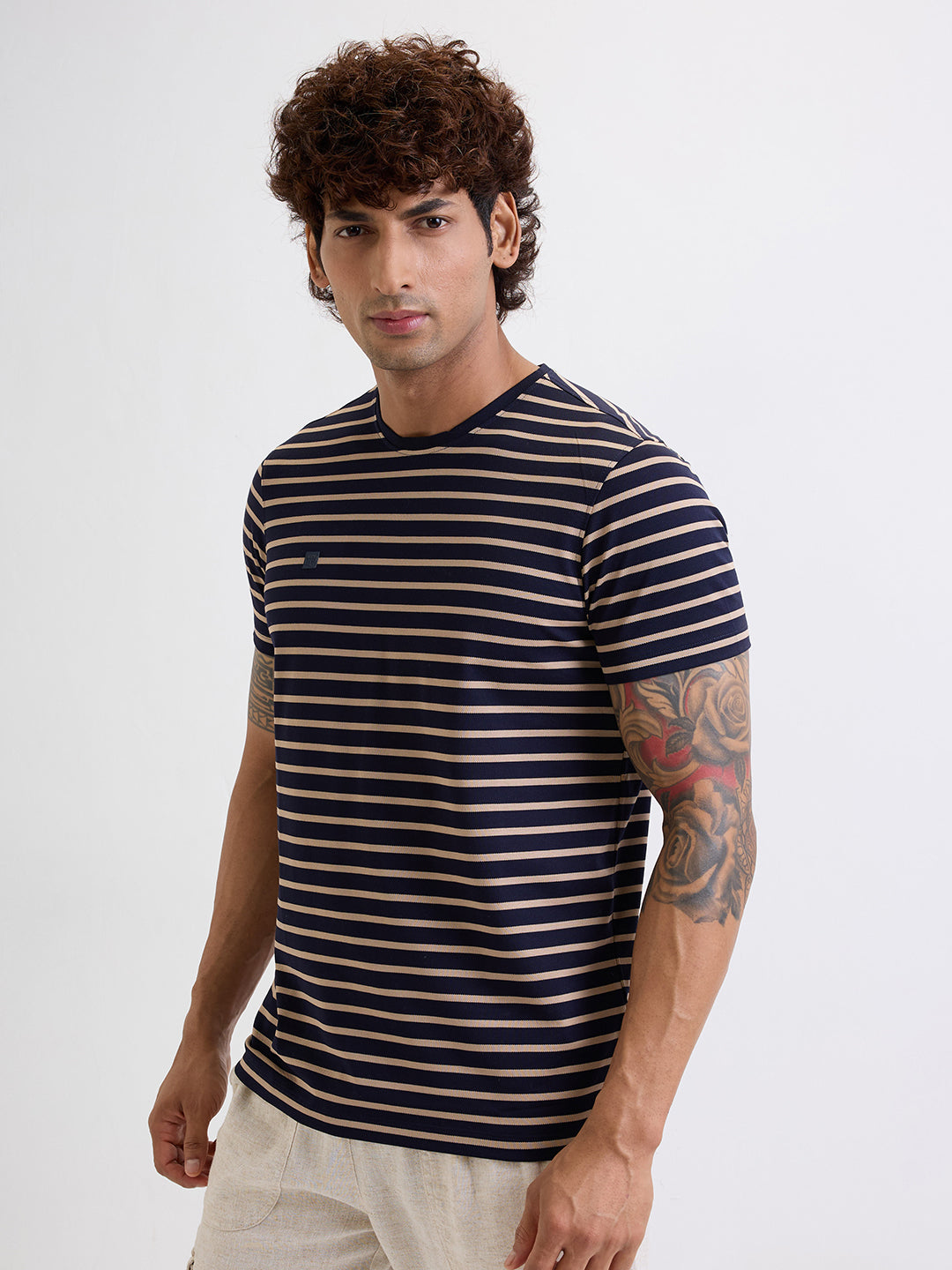Spykar Blue Slim Fit Casual T-Shirt For Men