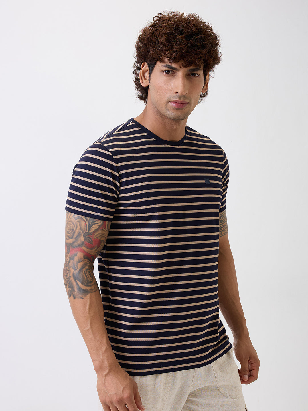 Spykar Blue Slim Fit Casual T-Shirt For Men