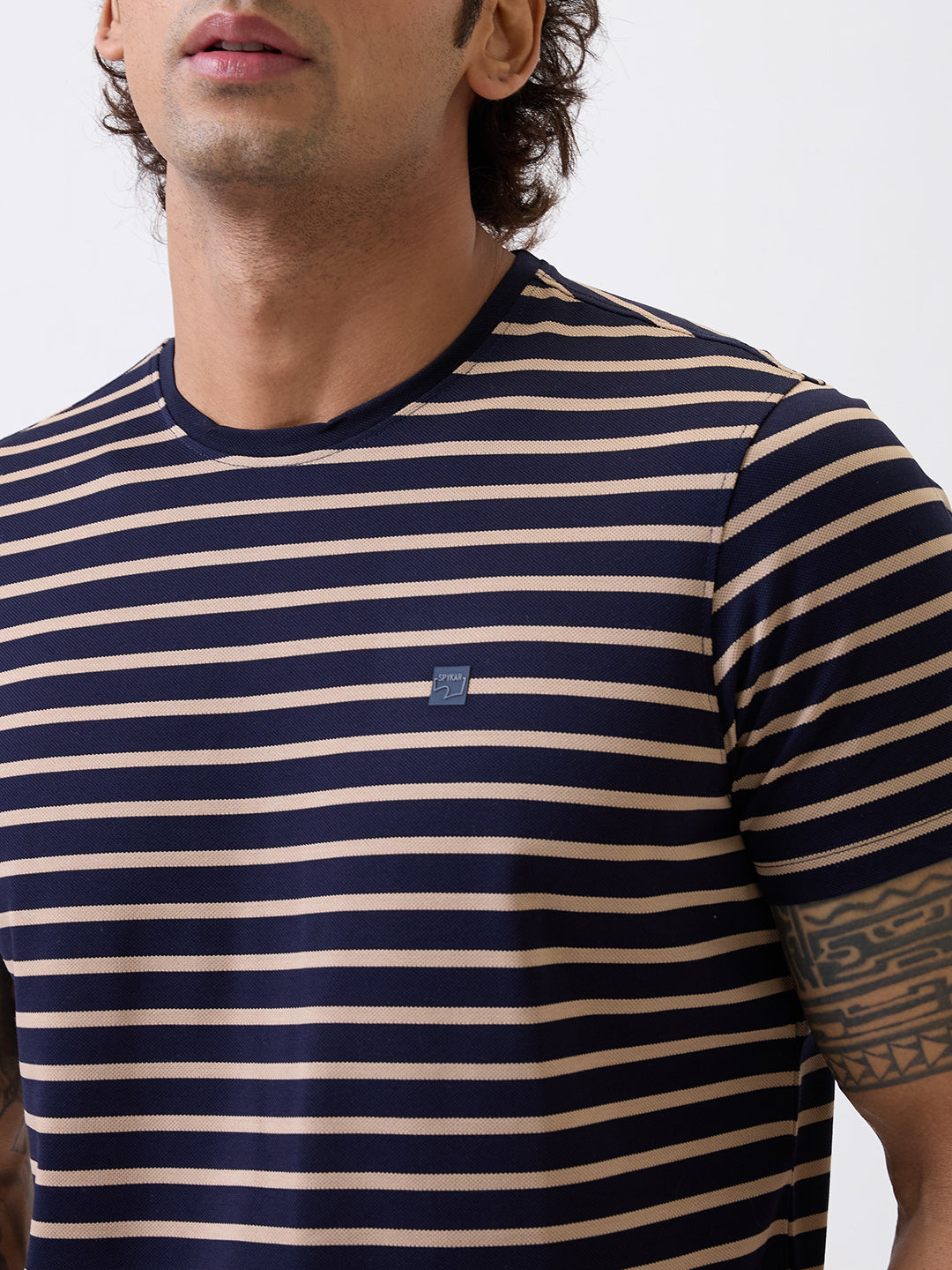 Spykar Blue Slim Fit Casual T-Shirt For Men
