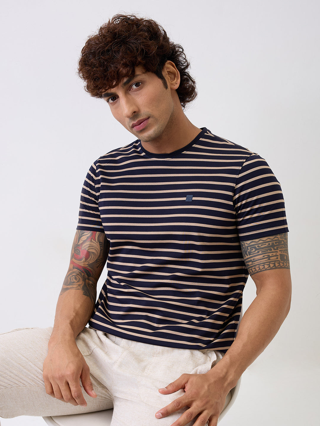 Spykar Blue Slim Fit Casual T-Shirt For Men