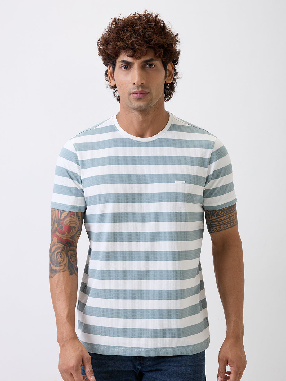 Spykar Blue Slim Fit Casual T-Shirt For Men