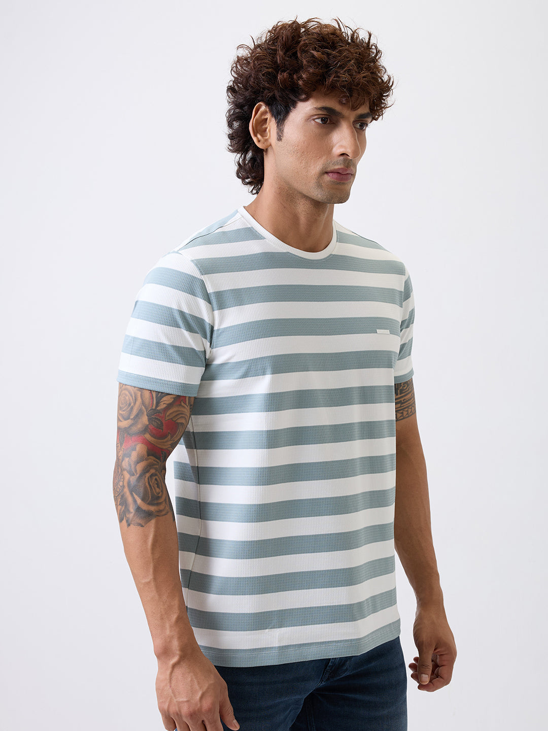 Spykar Blue Slim Fit Casual T-Shirt For Men