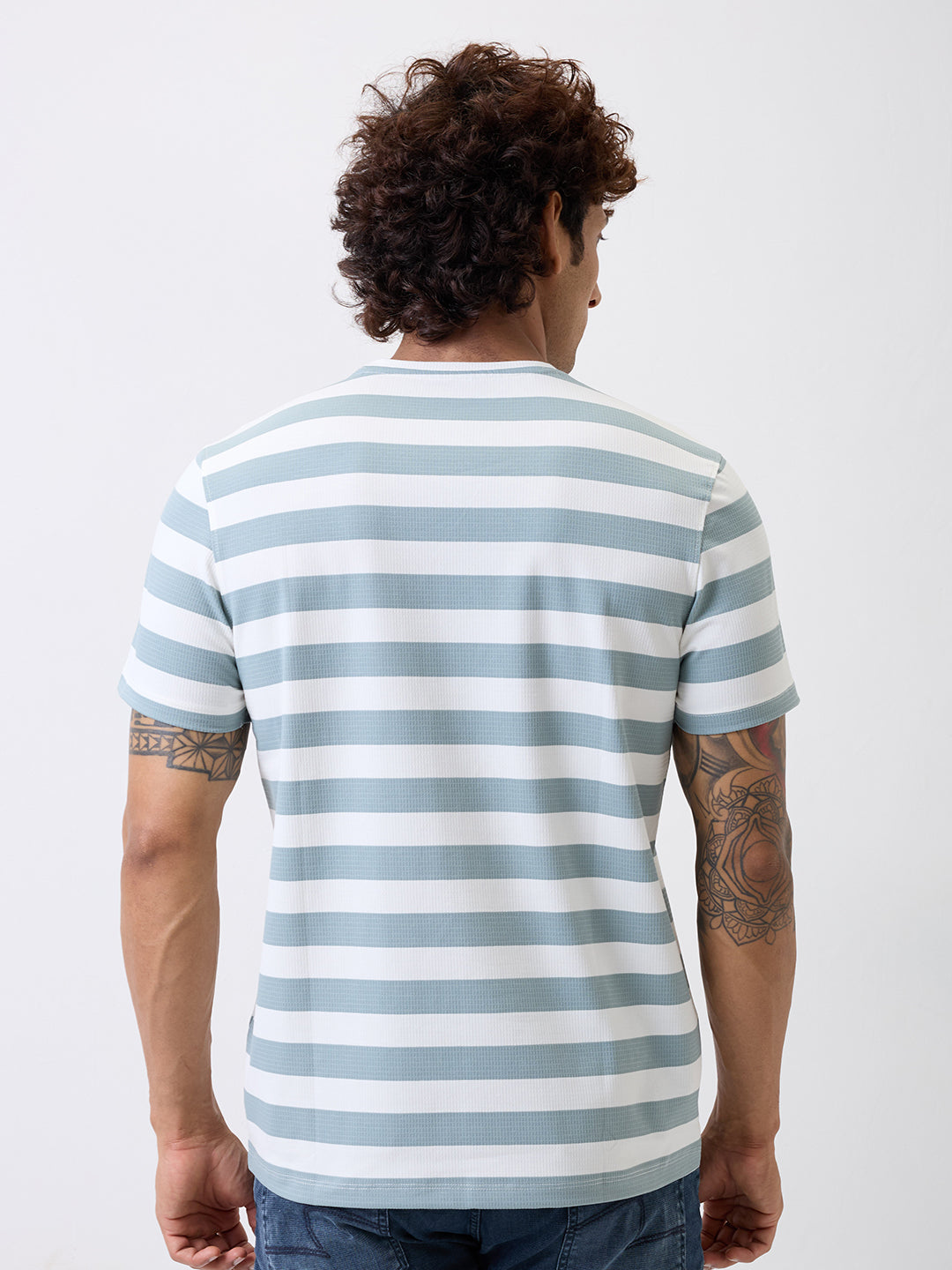 Spykar Blue Slim Fit Casual T-Shirt For Men
