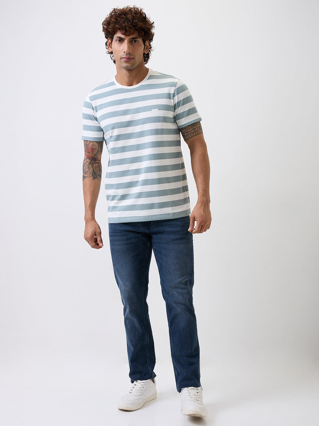 Spykar Blue Slim Fit Casual T-Shirt For Men
