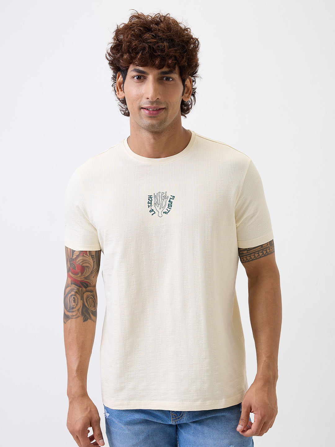 Spykar White Slim Fit Casual T-Shirt For Men