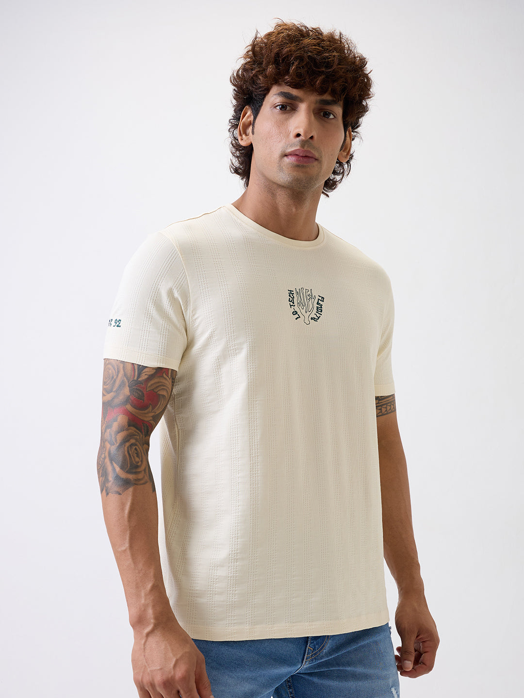 Spykar White Slim Fit Casual T-Shirt For Men
