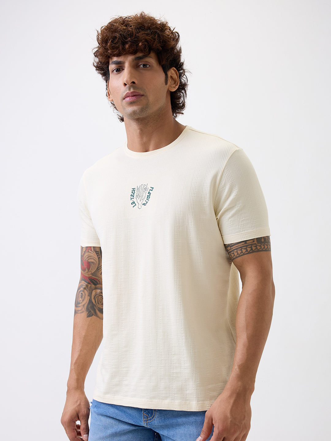 Spykar White Slim Fit Casual T-Shirt For Men