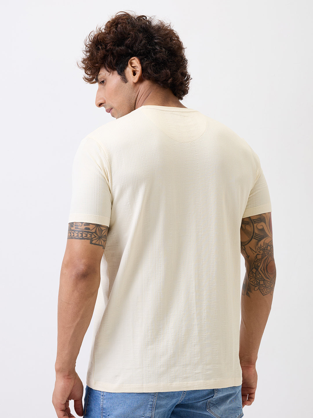 Spykar White Slim Fit Casual T-Shirt For Men