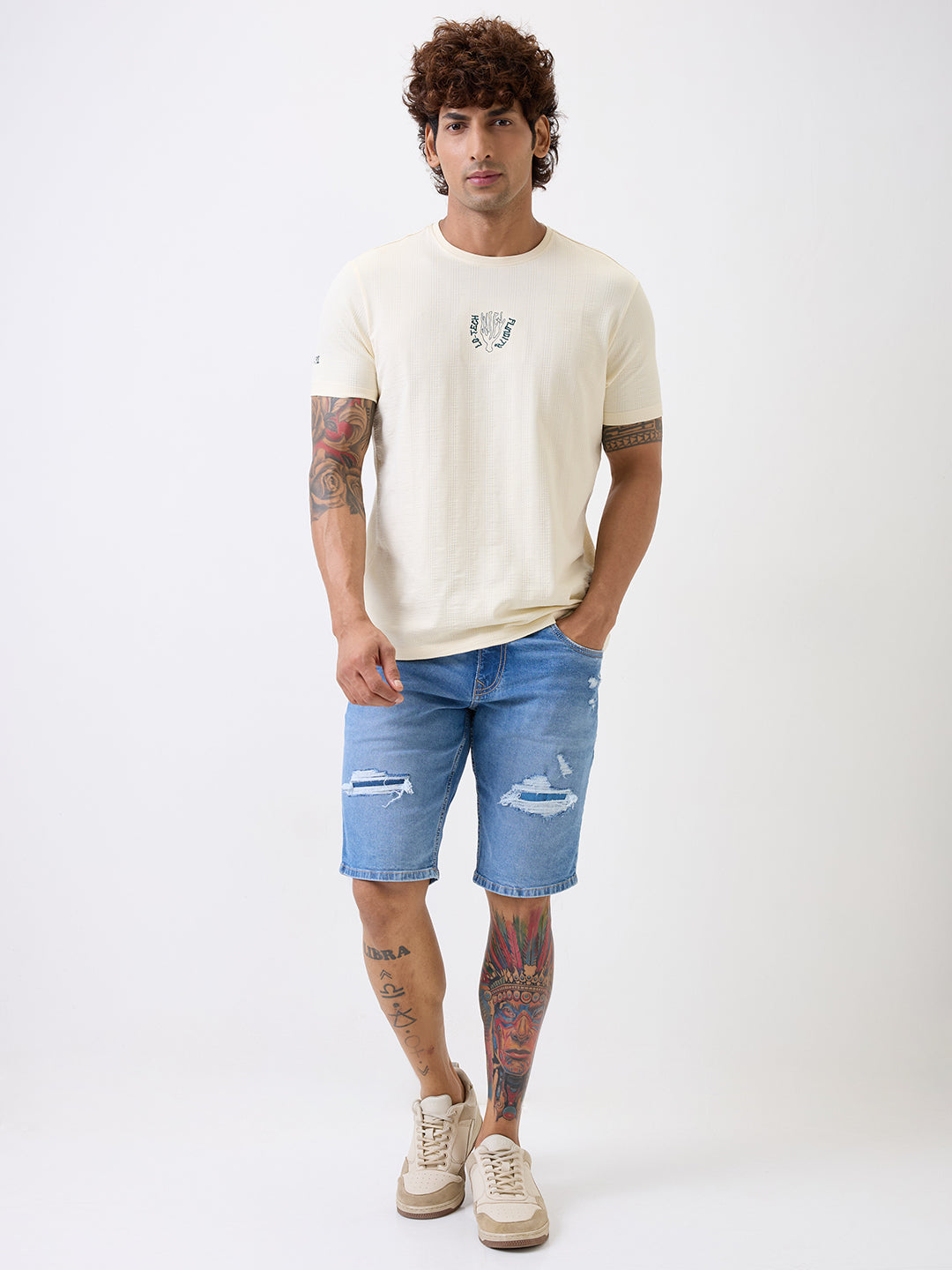 Spykar White Slim Fit Casual T-Shirt For Men