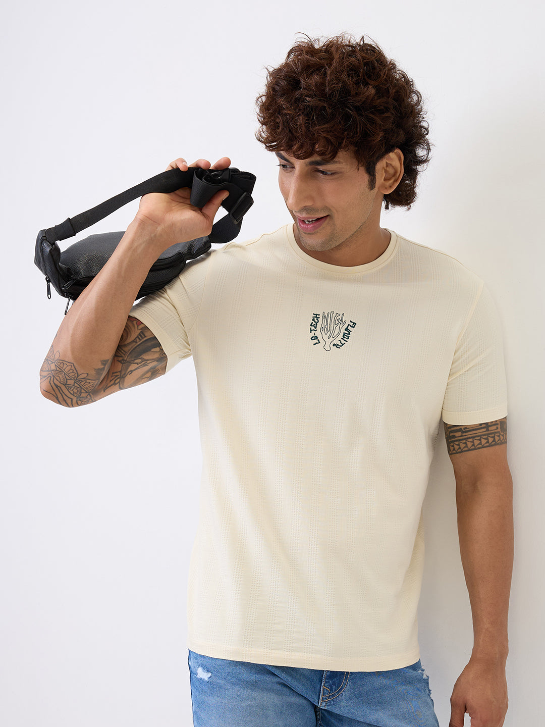 Spykar White Slim Fit Casual T-Shirt For Men