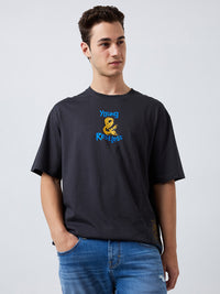 Men T-Shirt Grey Solid Loose Fit