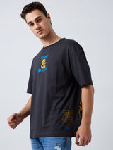 Men T-Shirt Grey Solid Loose Fit