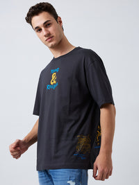 Men T-Shirt Grey Solid Loose Fit