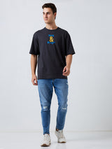 Men T-Shirt Grey Solid Loose Fit