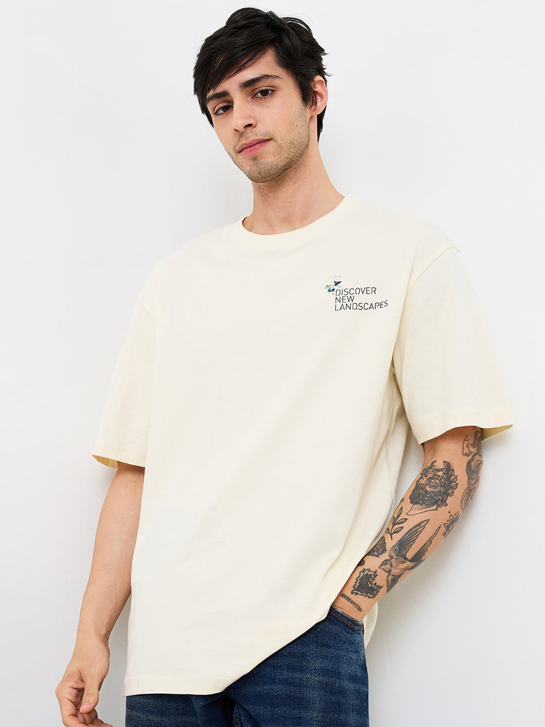 Spykar White Loose Fit Solid Half Sleeve T-Shirt For Men