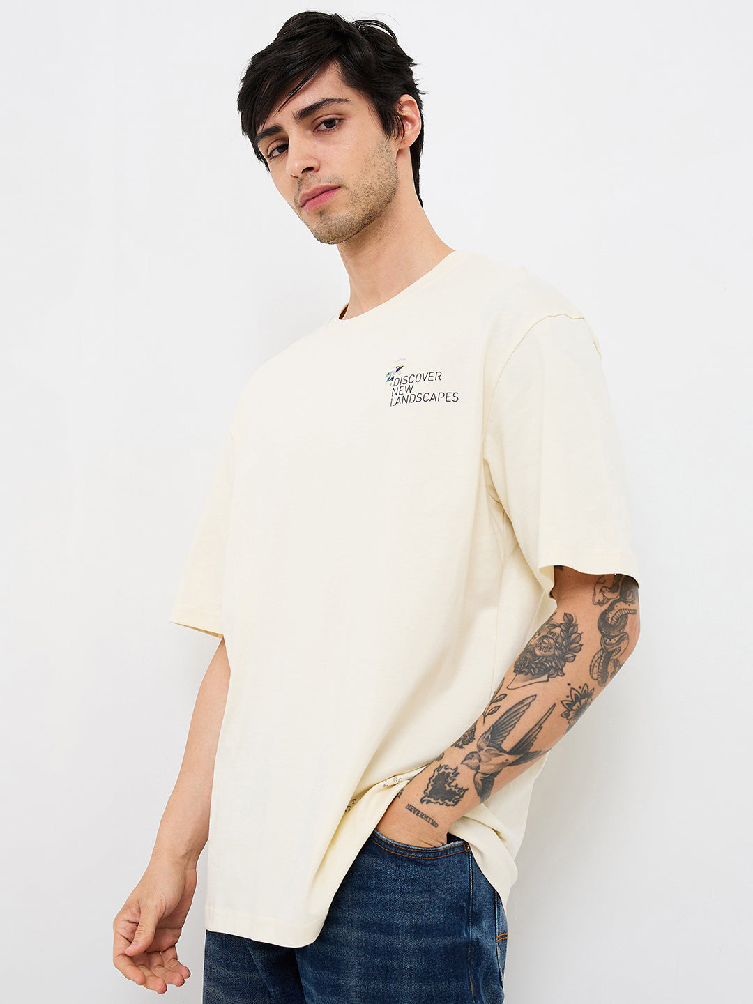 Spykar White Loose Fit Solid Half Sleeve T-Shirt For Men