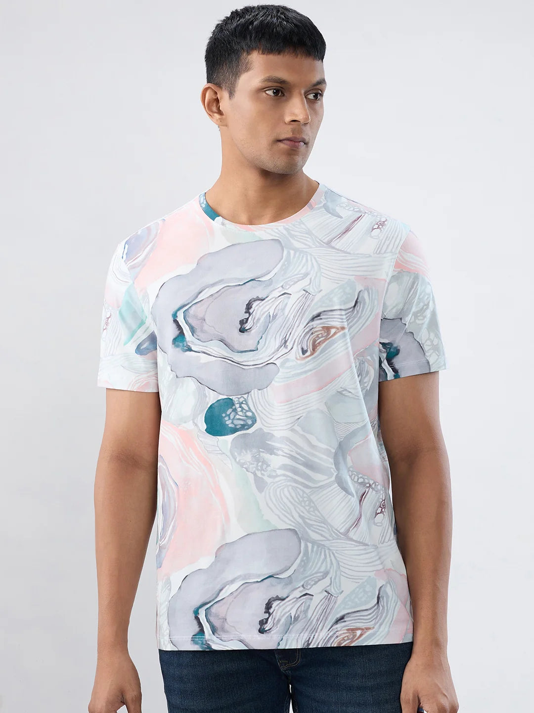 Men T-Shirt Print Pink Regular Fit