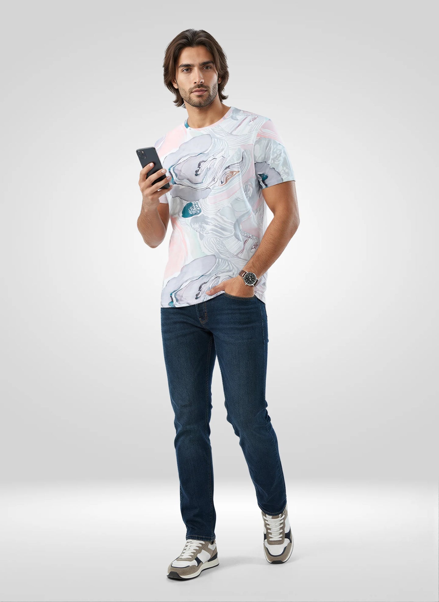 Men T-Shirt Print Pink Regular Fit