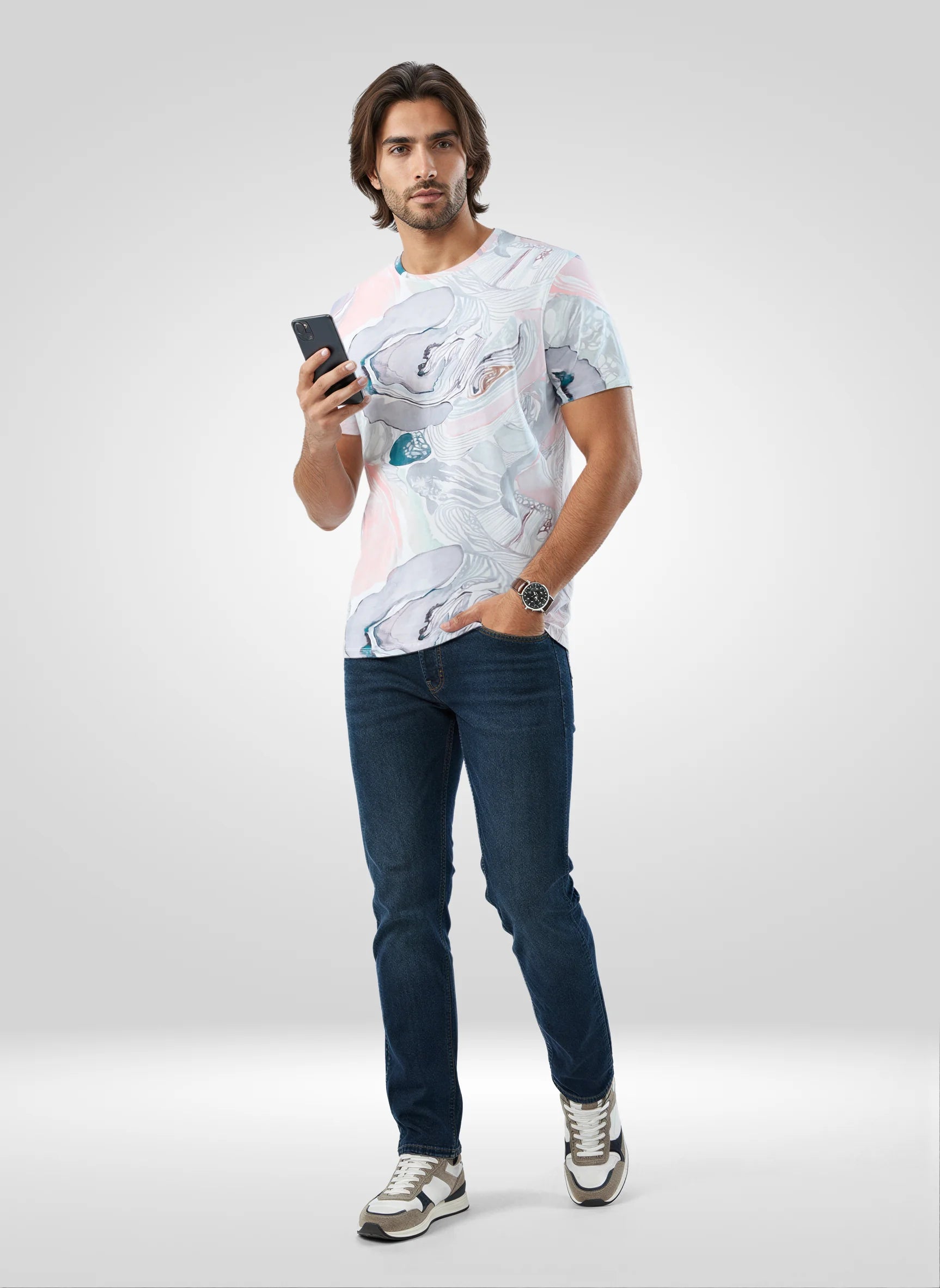 Men T-Shirt Print Pink Regular Fit