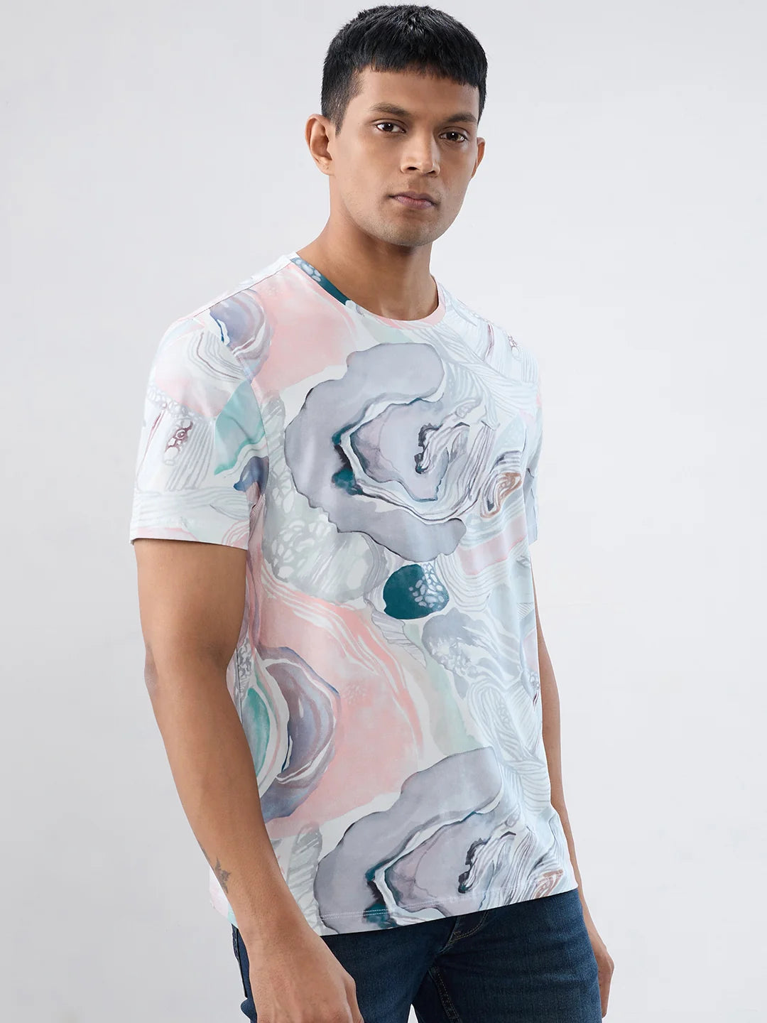 Men T-Shirt Print Pink Regular Fit