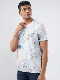 Men T-Shirt Print Pink Regular Fit