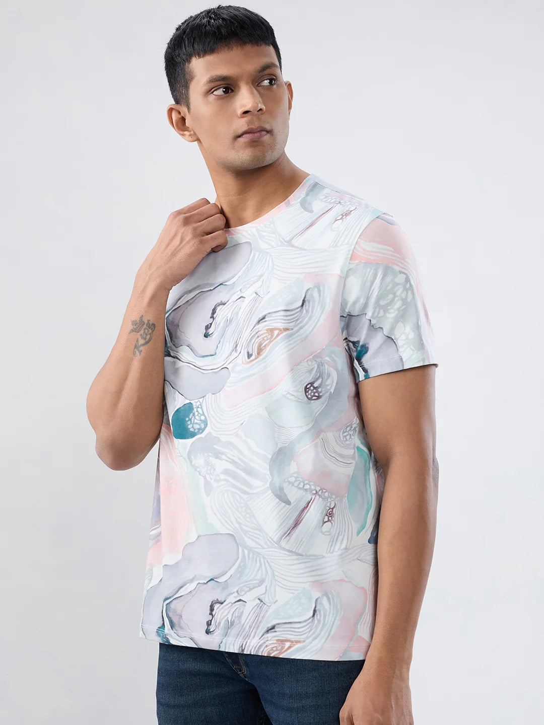 Men T-Shirt Print Pink Regular Fit