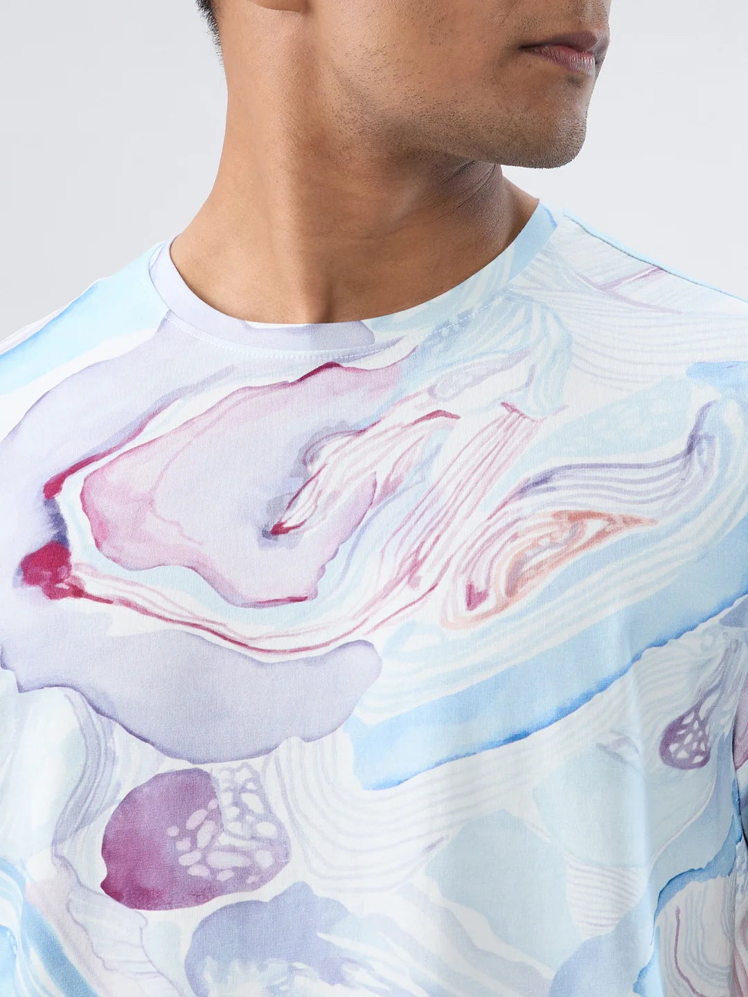 Men T-Shirt Print Blue Regular Fit