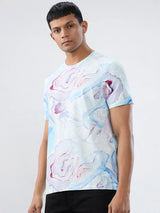 Men T-Shirt Print Blue Regular Fit