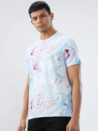 Men T-Shirt Print Blue Regular Fit