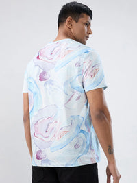 Men T-Shirt Print Blue Regular Fit