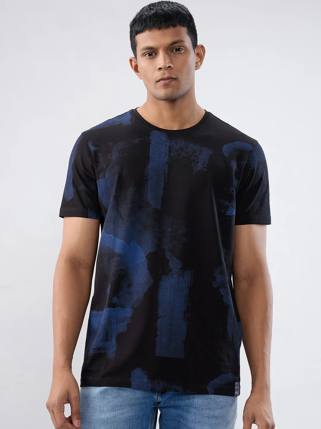 Men T-Shirt Print Black Regular Fit