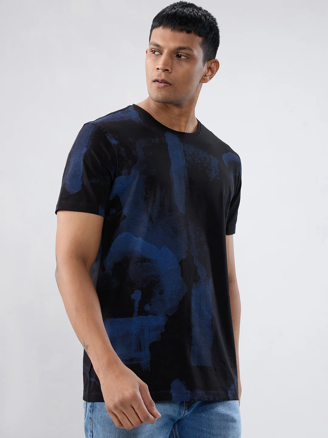 Men T-Shirt Print Black Regular Fit