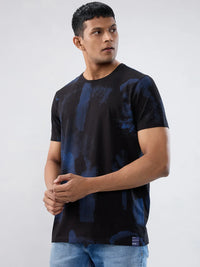 Men T-Shirt Print Black Regular Fit