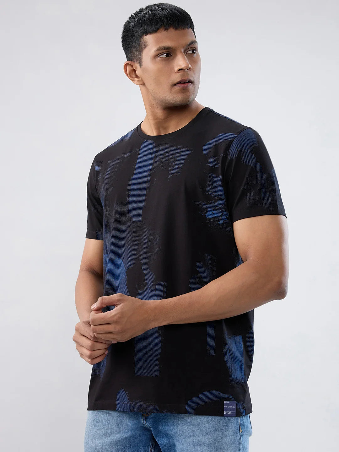 Men T-Shirt Print Black Regular Fit