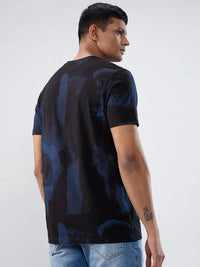 Men T-Shirt Print Black Regular Fit