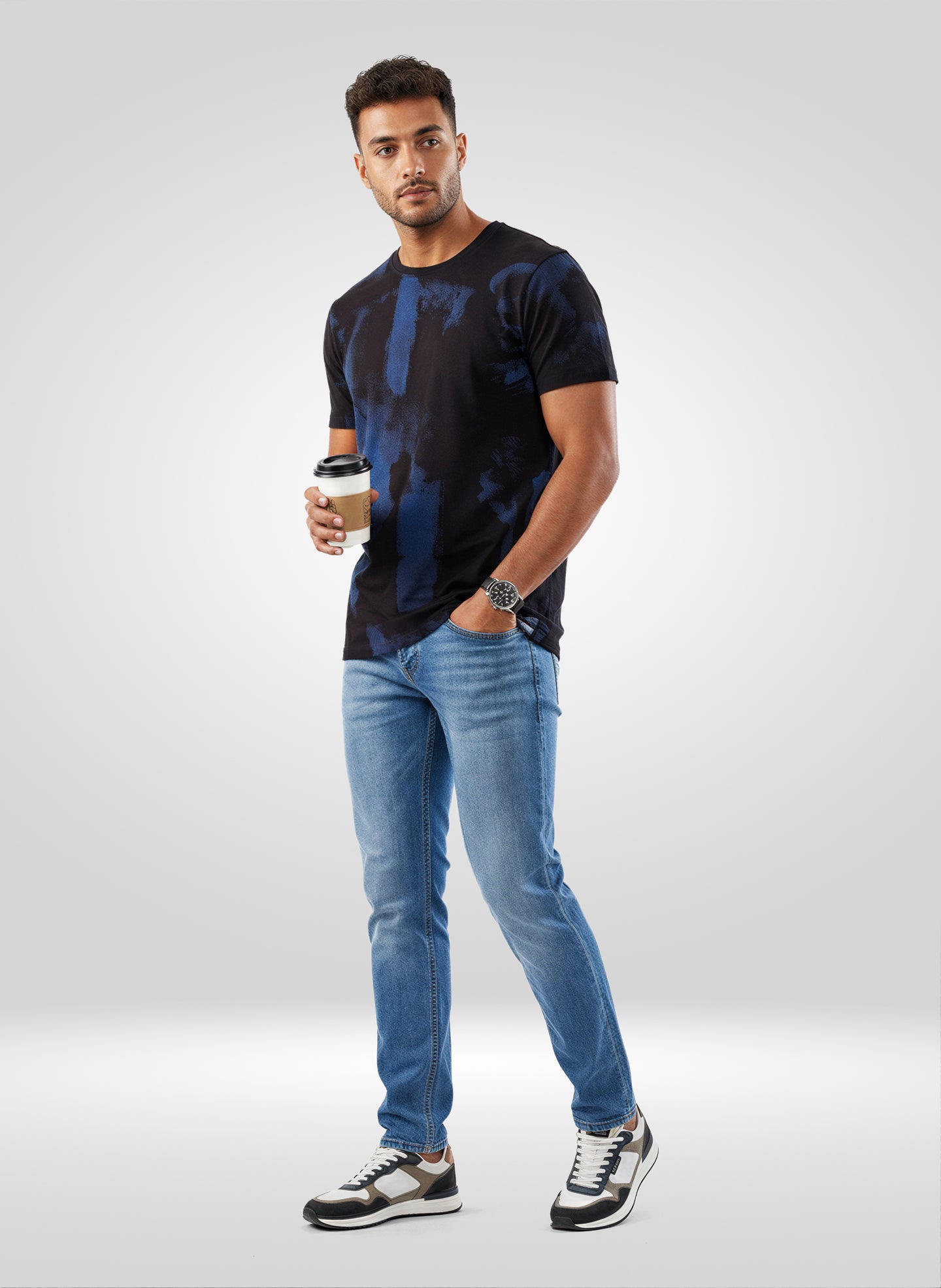 Men T-Shirt Print Black Regular Fit