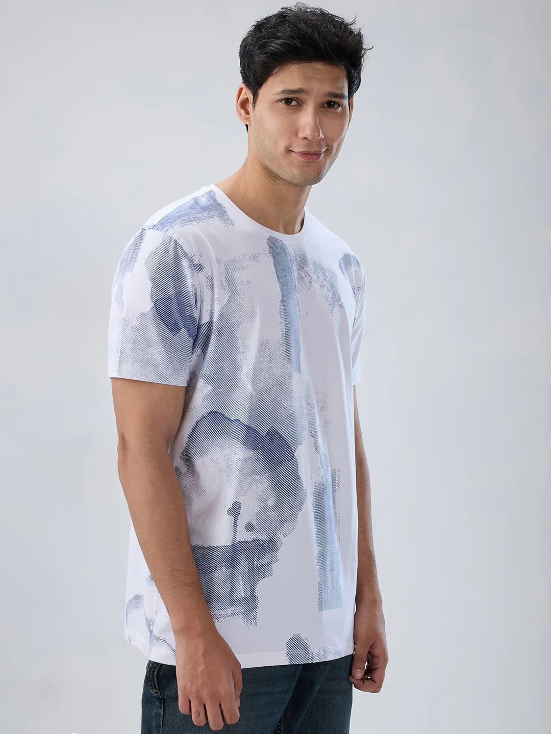 Men T-Shirt Print White Regular Fit