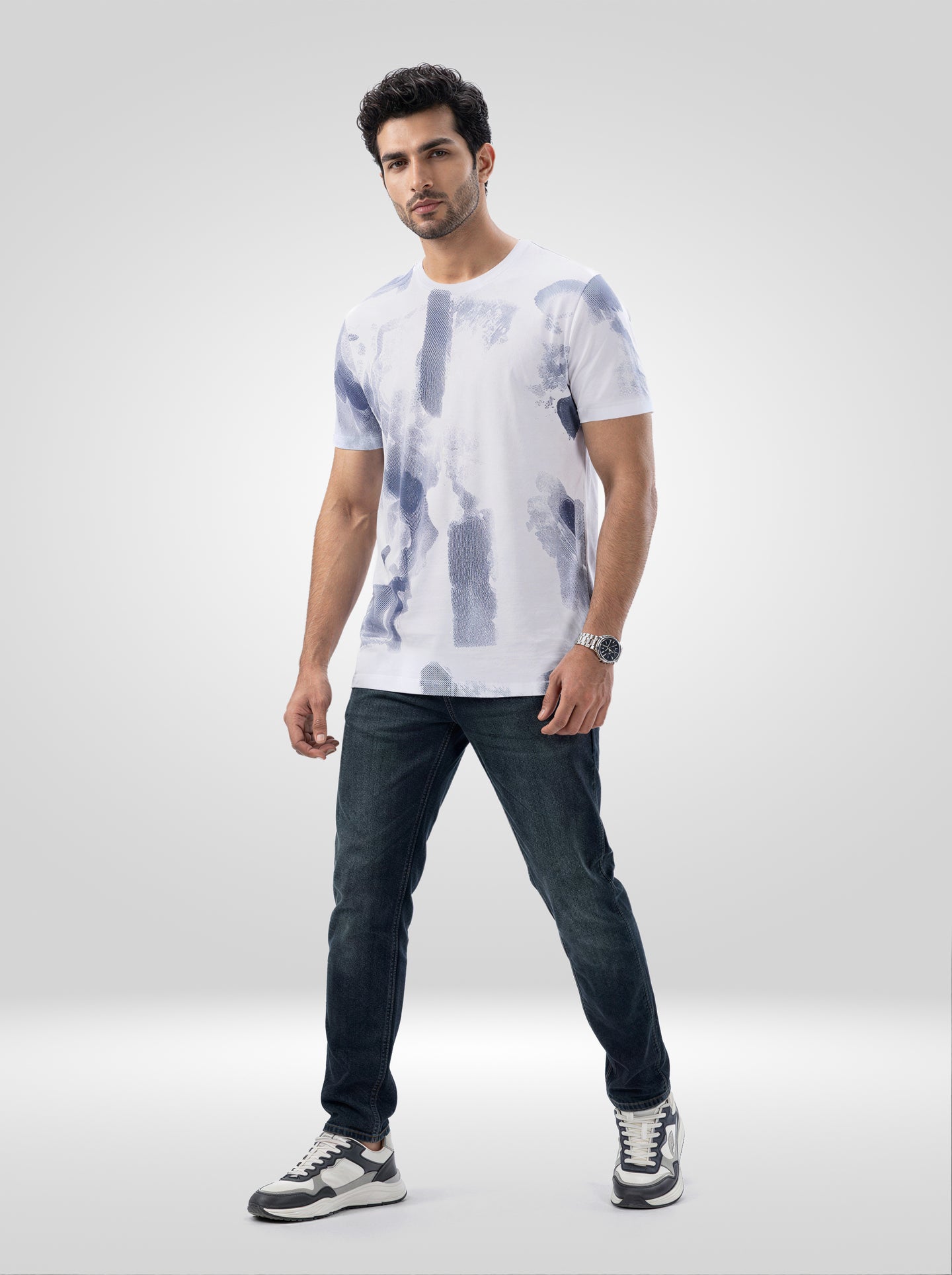 Men T-Shirt Print White Regular Fit