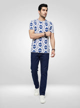 Men T-Shirt Print Blue Regular Fit