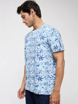 Men T-Shirt Print Blue Regular Fit