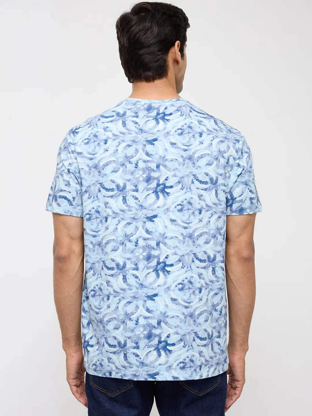 Men T-Shirt Print Blue Regular Fit